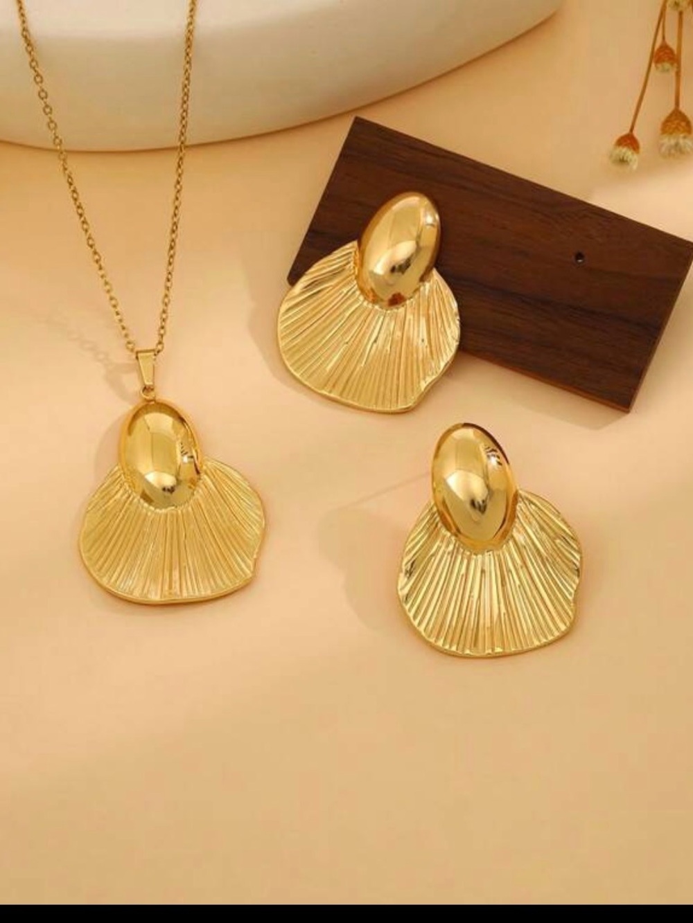 18k gold plated stainless steel necklace with earrings set